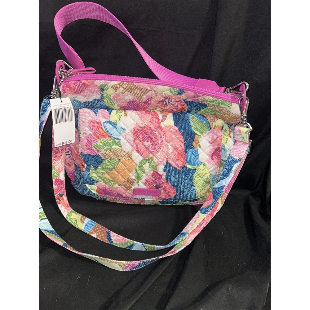 NWT Vera Bradley Cotton Carson Shoulder Purse 'Superbloom' pattern & Two Straps - Picture 4 of 9
